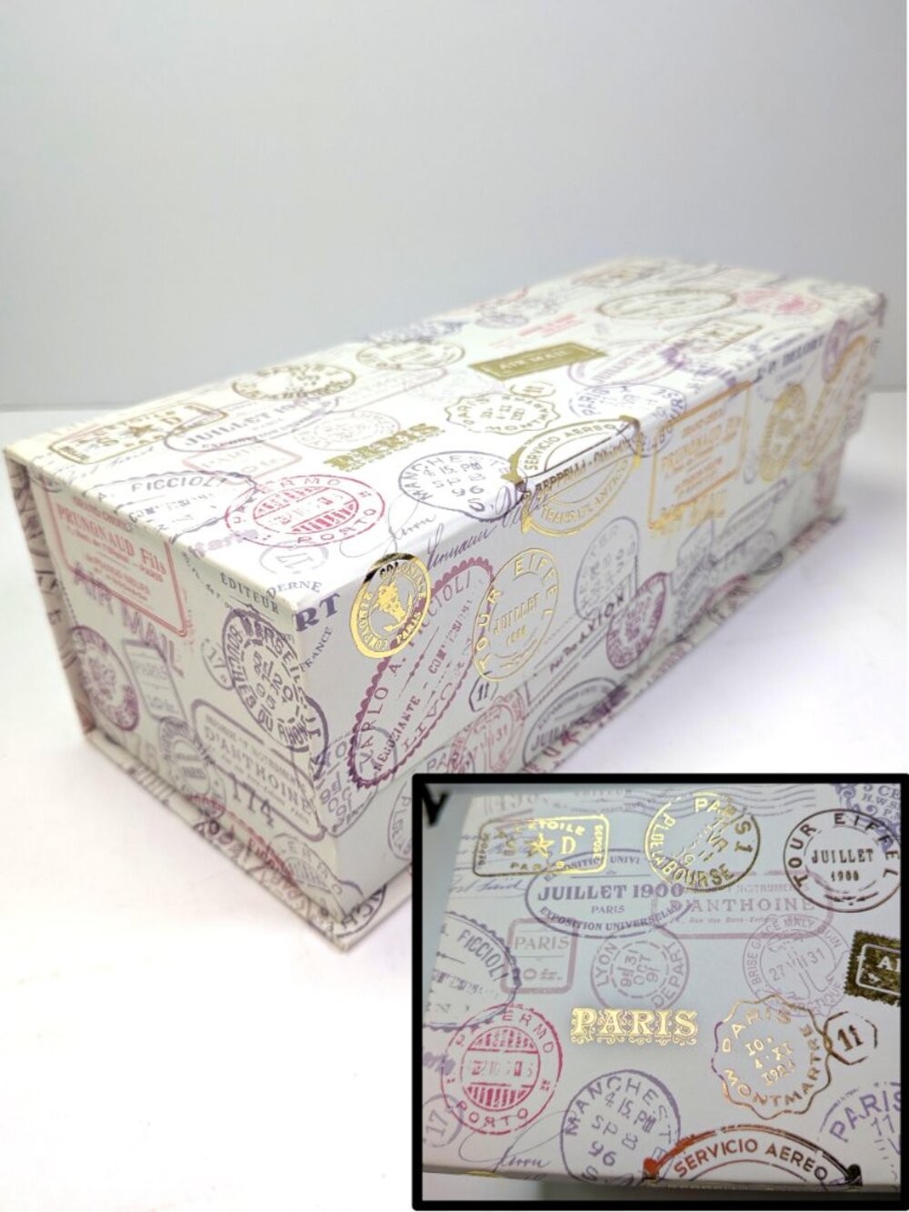 Shabby Chic Paris Postcard Document Box Magnetic Closure Keepsake Organizer